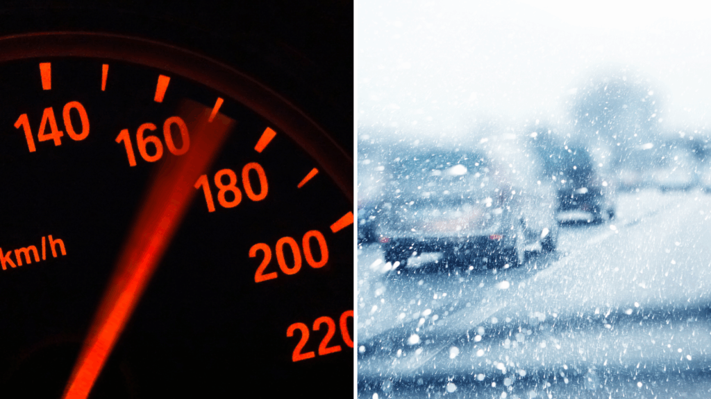 At fault driver causing a car crash because he was driving over the speed limit during inclement weather